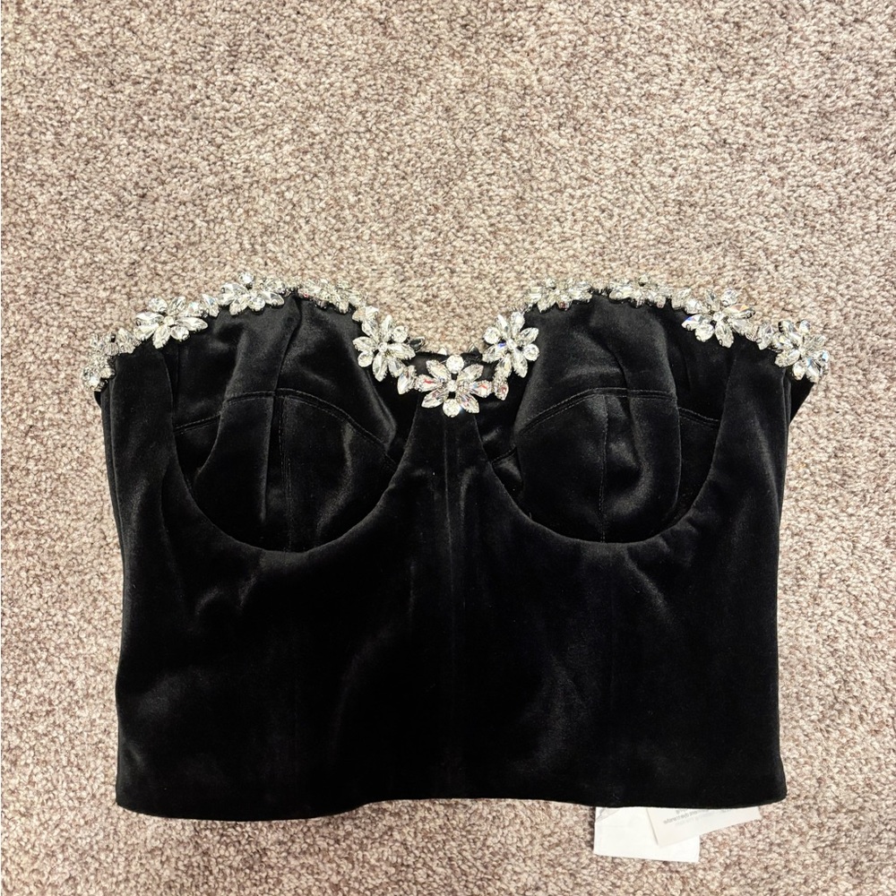 Nadine merabi davina Elegant Black Velvet bustier